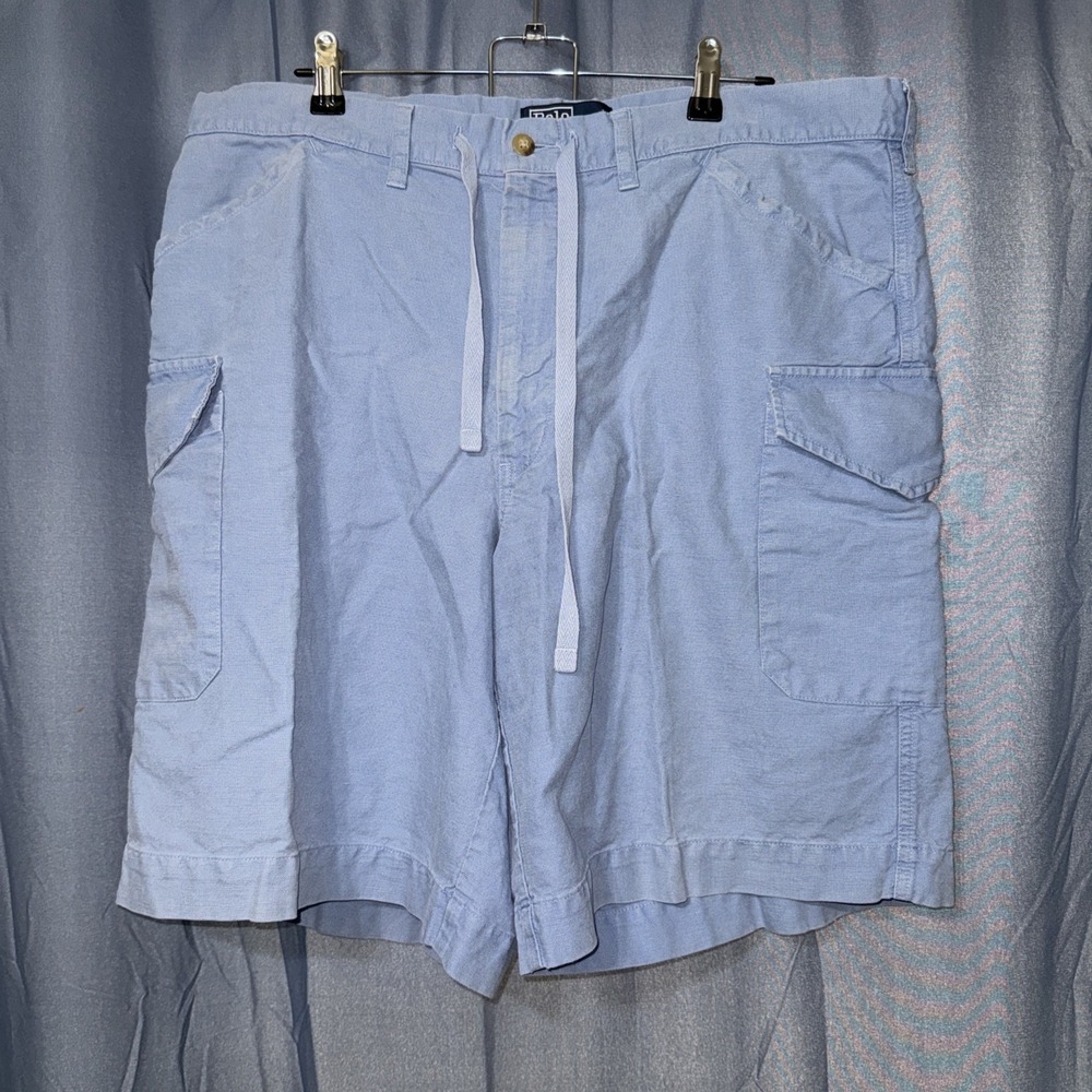 Vintage Polo Ralph Lauren Linen Cotton Blend Cargo Shorts Blue Size XL Men